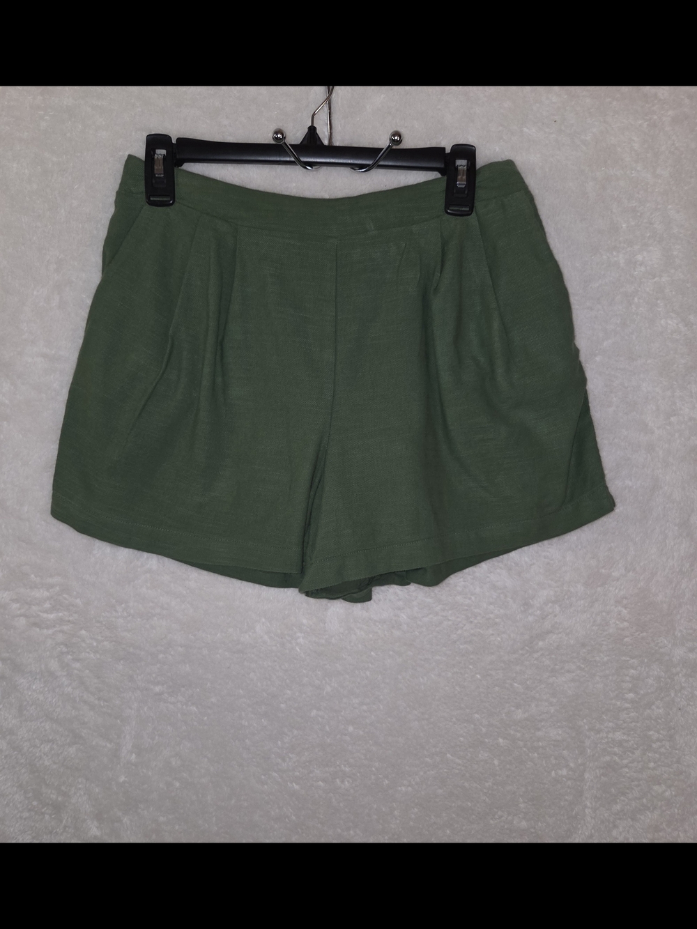 Lush Trouser Shorts Forrest Green Pleated Front High Waist Lined Cotton Bln Sz L